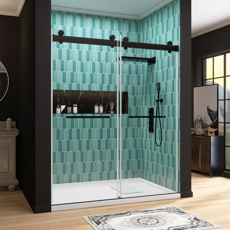 68" - 72" W x 79"H Double Sliding Frameless Shower Door with Upgraded Soft Close System Technology, Matte Black