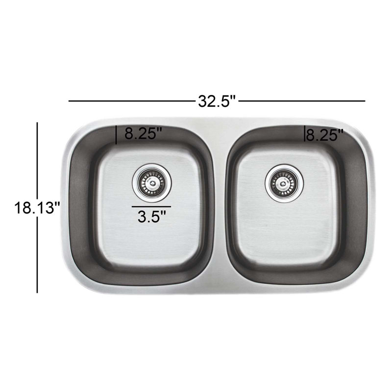 Évier de cuisine à double cuve encastré l 33 po x l 18 po avec souches et grilles de panier Craftsmen Series
