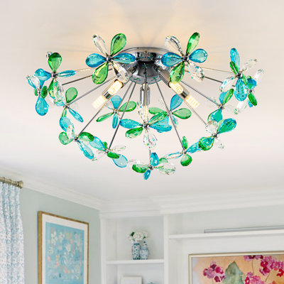 5 - Light Colorful Blossom Floral Crystal Sputnik Semi Flush Mount