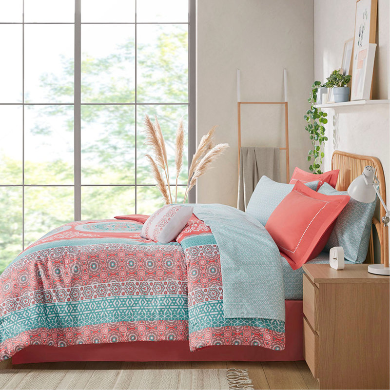 Ensemble d'édredon, Boho avec draps - Simple TG, Twin Extra Long Comforter + 6 Additional Pieces, Coral Moroccan
