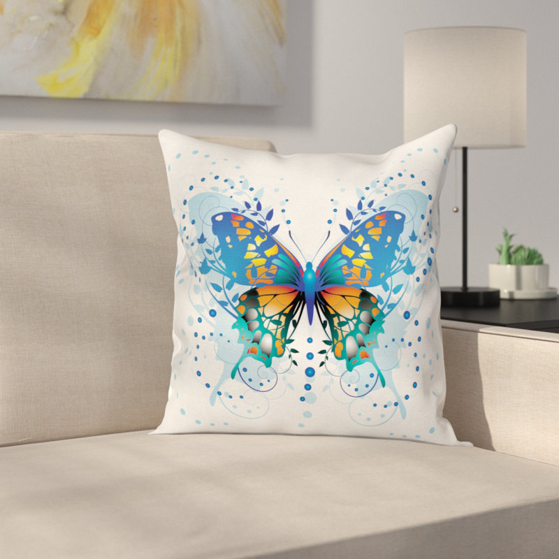 Blue and Orange Butterfly Polyester Pillow Cover 24" x 24"