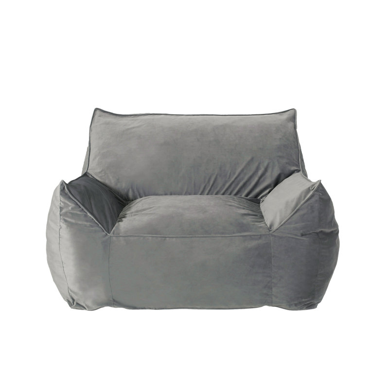 Velveteen Bean Bag Chair With Armrests, 43" H x 40" W x 40" D, Gray Velvet