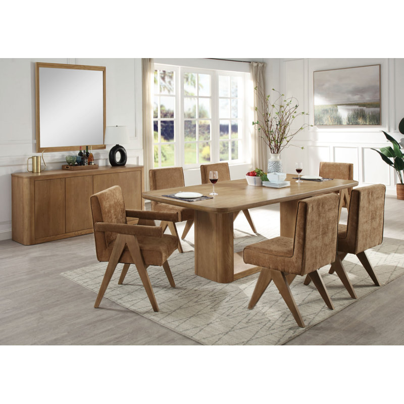 7-Piece Dining Set, Upholstered Chairs And Rectangular Table, 7 Pieces: Table, 6 Chairs