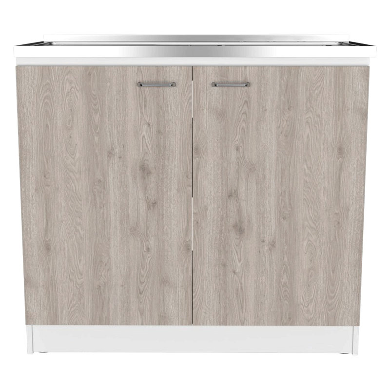 Évier utilitaire avec armoire, double porte et une tablette Napoles, Chêne / Blanc
