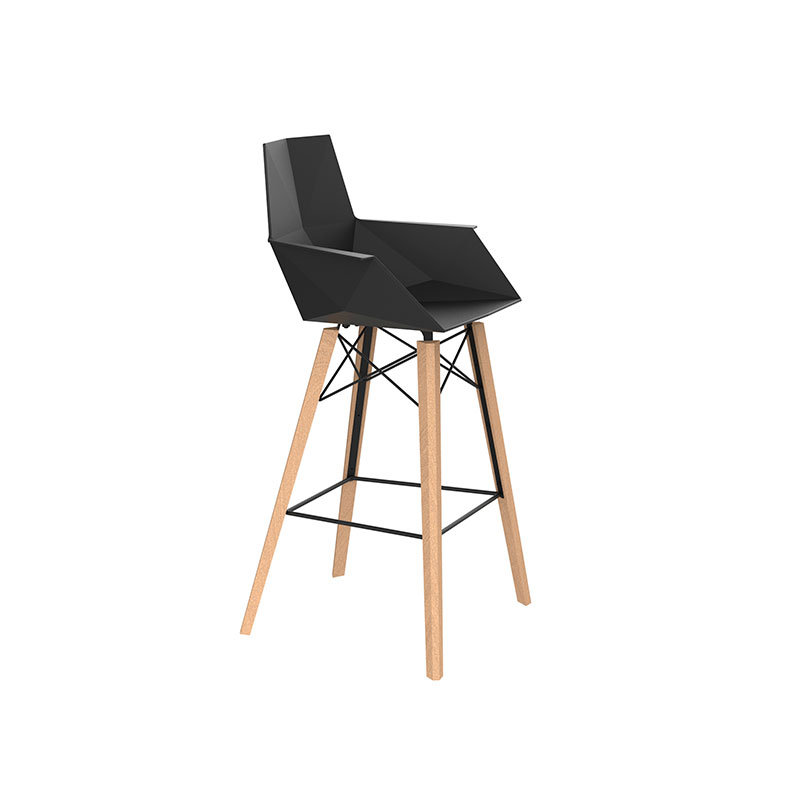 Faz Wood - Bar Stool With Arms - Set Of 4 - Basic/Injection, Black/Oak
