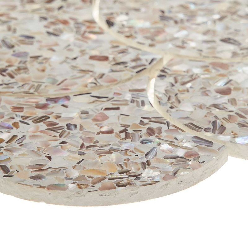 Reef 5" Fish Scale Polished Pearl Terrazzo Mosaic Tile, Cream