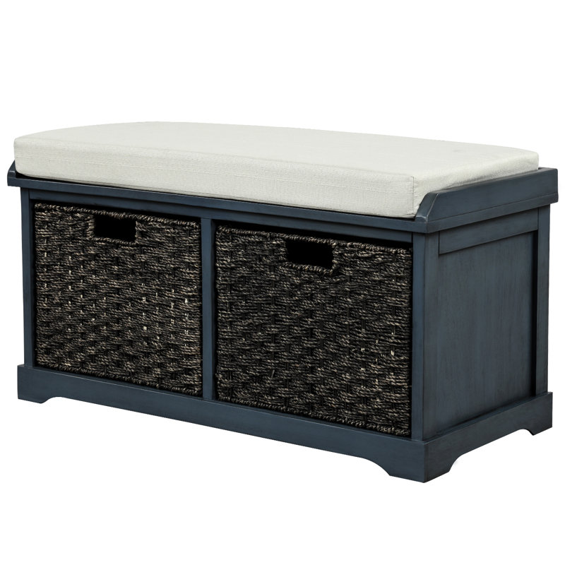 Banc de rangement à tiroir Clawson, Bleu marine antique