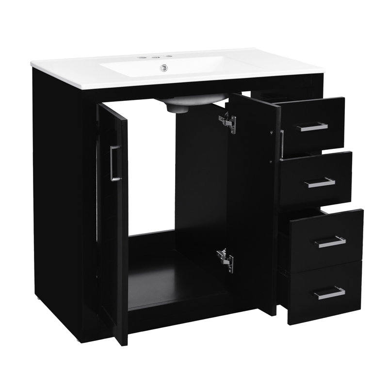 Meuble-lavabo moderne 36 po avec lavabo en céramique, Black