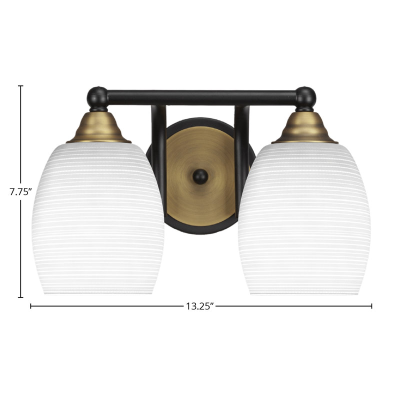 Michell 2-Light Bath Bar, Matte Black/Brass, White