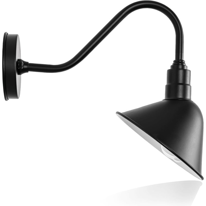 Vintage Industrial Gooseneck Sign Light, Black Metal Wall-Mount Sconce for Storefronts, Cafés & Business Signage