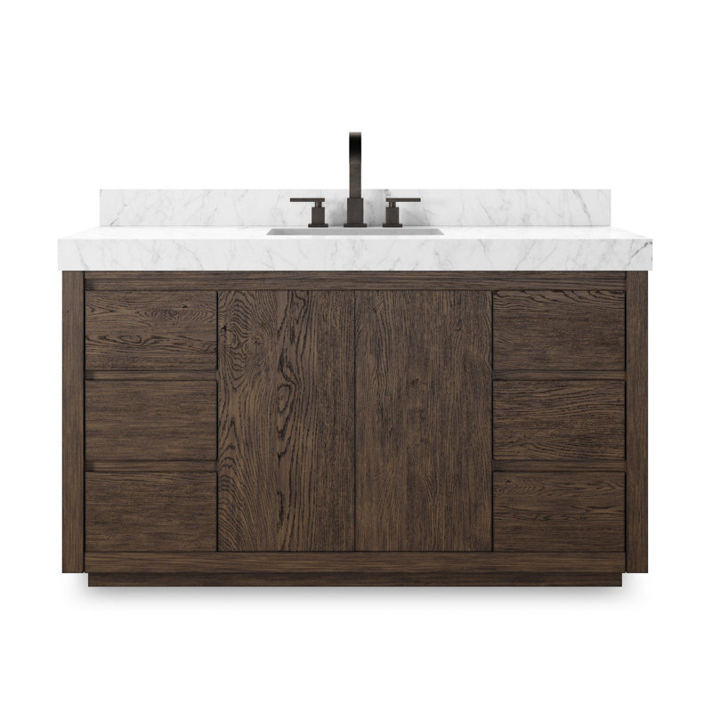 Everett Single Wide Vanity-Satin Light Wash Oak, Satin Espresso Oak