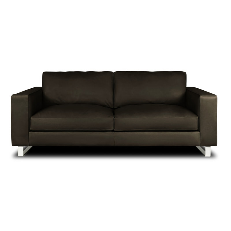 Soho 89'' Leather Sofa, Dark Walnut (Dreamer), Satin Brass
