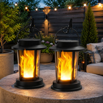 2-Pack Upgraded Waterproof Outdoor Solar Lanterns | Flickering Flame Decorative Hanging Lights for Garden, Yard, Patio, Path, Porch & Tree