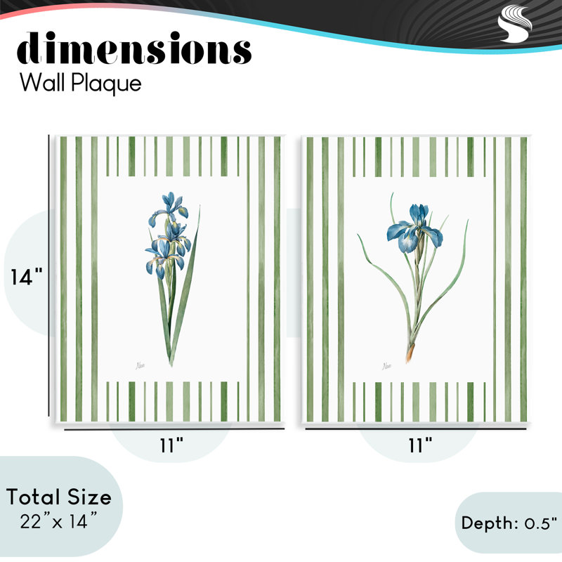 Irises And Stripes 2pc Wall Plaque Set, design by Nan
