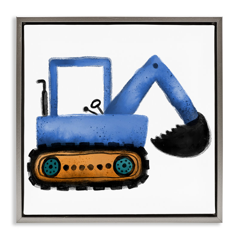 «Blue Simple Bulldozer», encadrée par Elizabeth Medley, Cadre flottant gris lustré, H 18 po x l 18 po