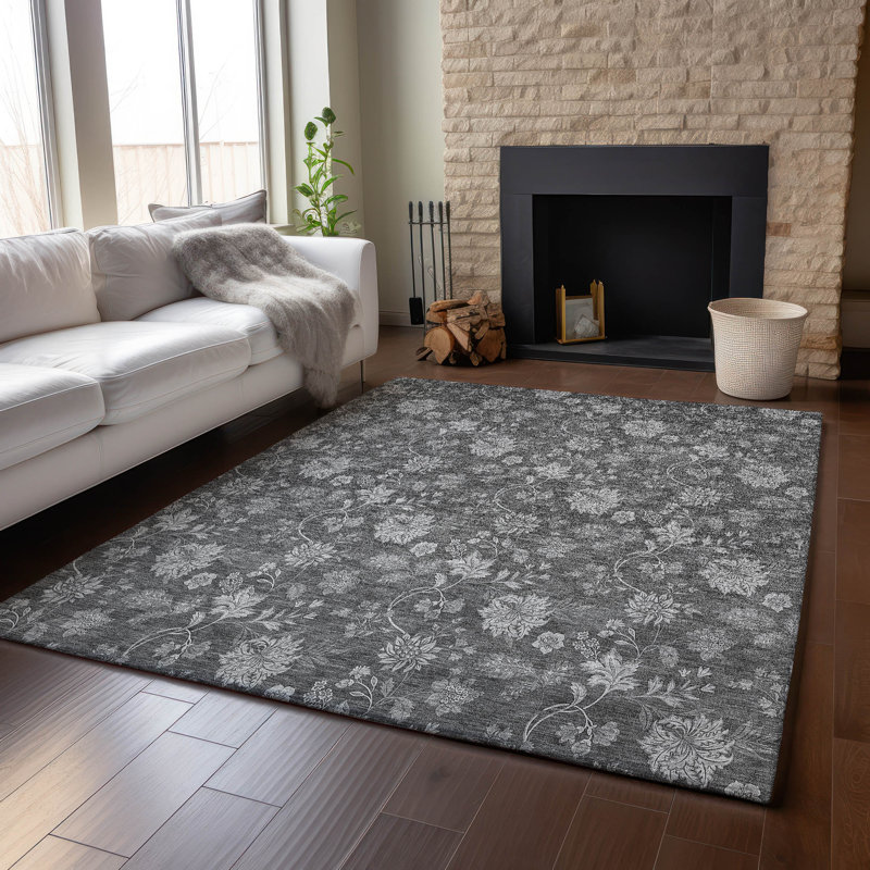 Tapis gris Prisco lavable à la machine de qualité supérieure, Rectangle 2 pi 6 po x 3 pi 10 po