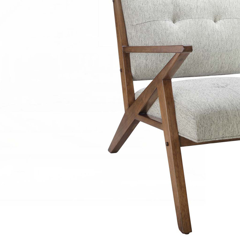 Chaise rembourrée en polyester avec pieds en bois, Gris clair