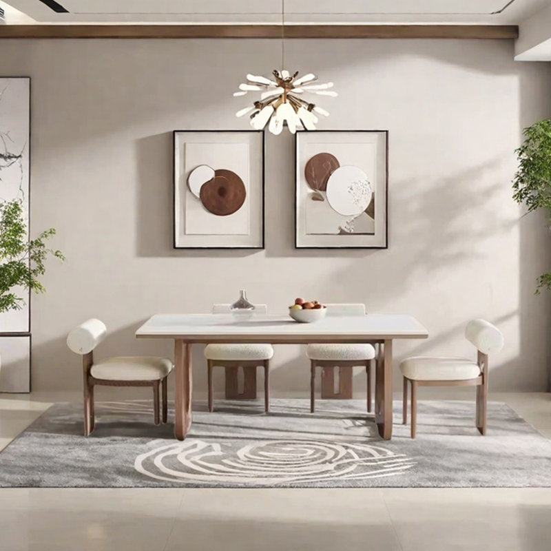 Sintered stone unique dining table set, 29.53"H x 70.87"L x 35.43"W