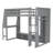 Wood Twin Size Gray Gaming Loft Bed with Desk, LED Lights, Storage Shelves & Hanging Clothes Rack, Gray-1296114973