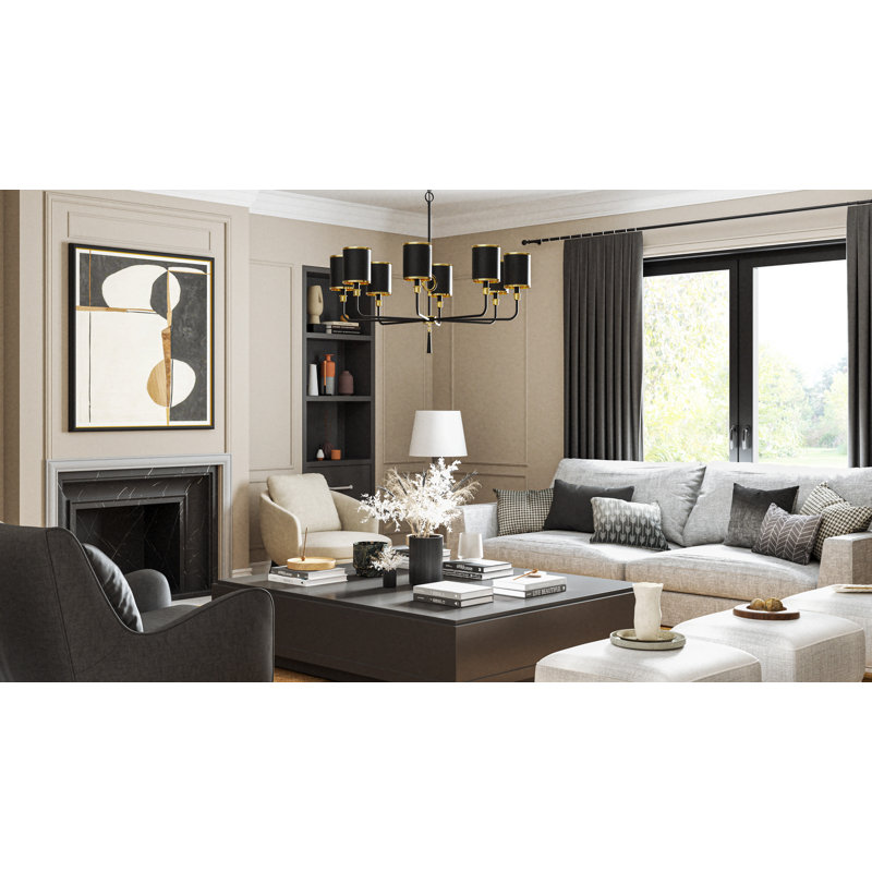 Lustre noir mat Lockery, H 35 po x l 40 po x P 40 po, 8 lumières