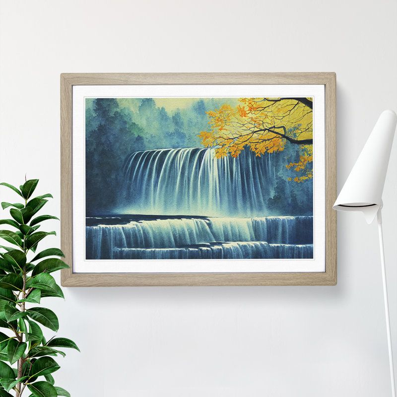 Autumn Waterfall - Single Picture Frame Print, 46cm H x 64cm W x 2cm D, Oak Framed
