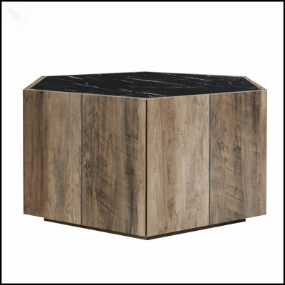 Table basse hexagonale rustique rétro en bois avec 2 tiroirs cachés, alliant charme rétro et fonctionnalité moderne