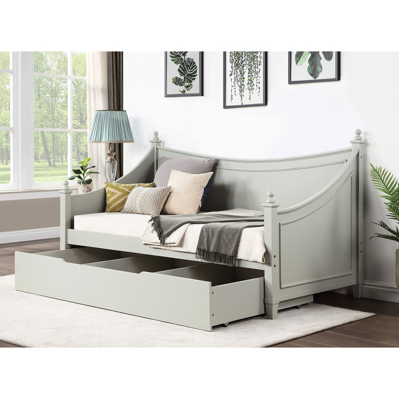 Lit de jour simple gris avec caractéristiques transitionnelles, moulures, style affiche avec faîteaux, bois massif et bois d'ingénierie pour literie supplémentaire