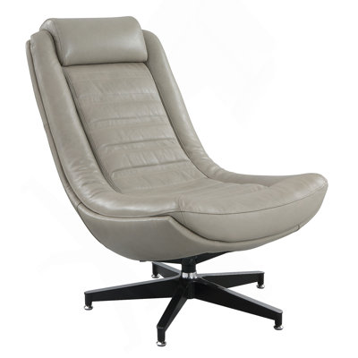 Elegant Swivel Accent Chair With Top Grain Leather Upholstery, Ideal For Modern Living And Office Spaces
