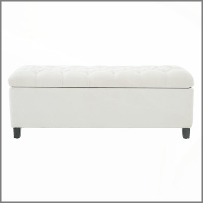 Banc repose-pieds avec rangement, surface blanche, pieds en bois d'hévéa, capacité de 300 lb
