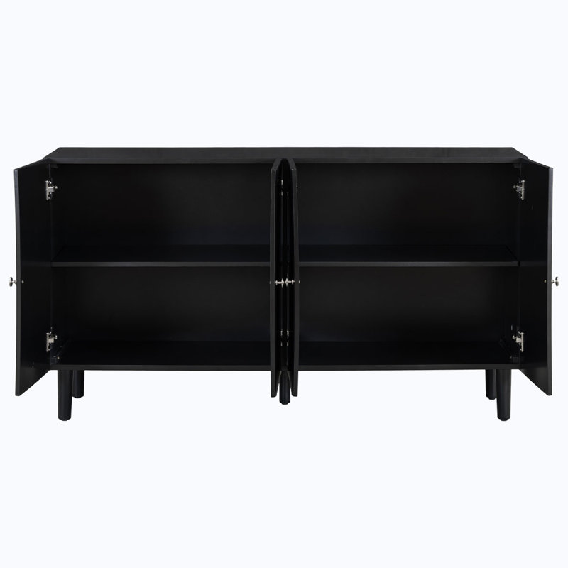 Buffet à quatre portes avec poignées en métal élégantes, Noir, noir, noir, noir