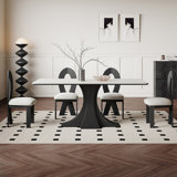 4 - Person White + Black Rectangular Sintered Stone Tabletop Dining Table Set