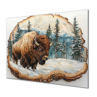American Bison In Wood Slide Forest Landscape II - Bison Print On Metal