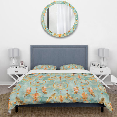 Brown Turquoise Boho Dreamcatcher IV - Boho Duvet Cover Set