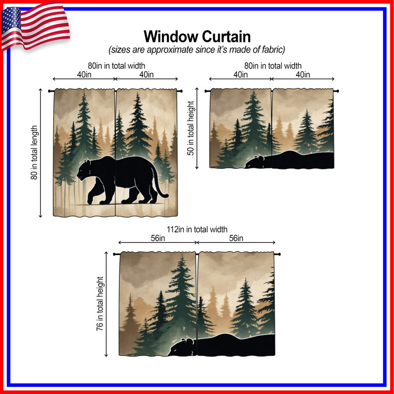 Bear In Forest Silhouette, 56 po x 76 po - 2 panneaux, Transparent