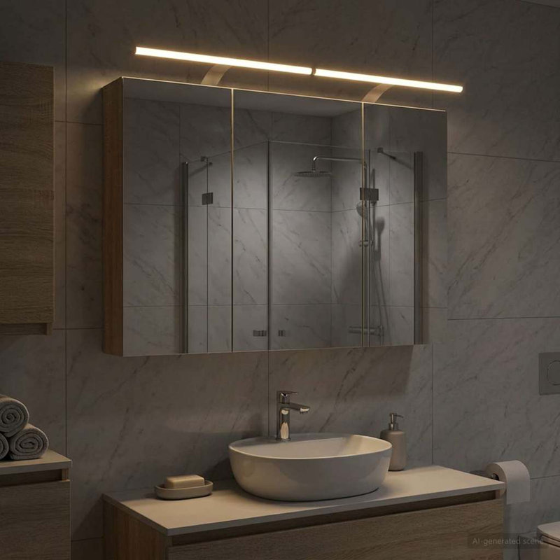 W H Wall Mounted Required Medicine Cabinet Mirror 2, 70cmH x 100cmW x 14.5cmD, Sonoma Oak