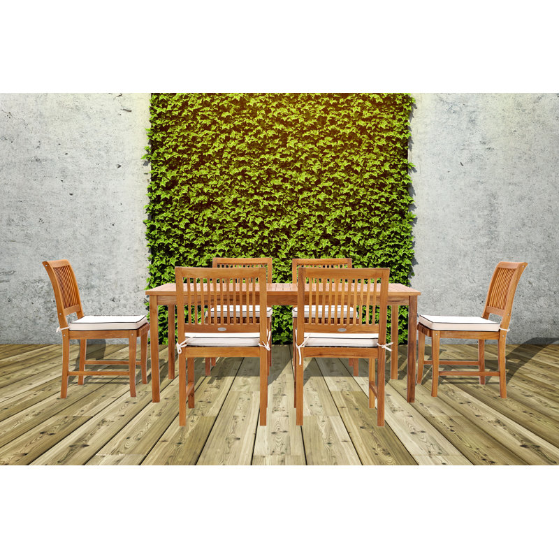 Outdoor 7 - Piece Teak Dining Set with Cushions