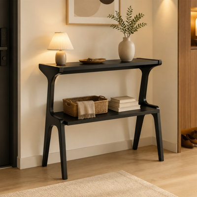 Console à 2 niveaux en bois massif, table de bout moderne avec design incurvé