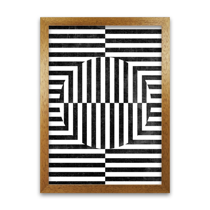 BW Geometric Abstract With Grunge - Print, Oak Frame, 59cm H x 42cm W x 3cm D