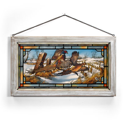 SGA CLEAR RAIL PHEAS 13X23 ; REDLIN; STAINED GLASS ART WHITEWASH FRAMED