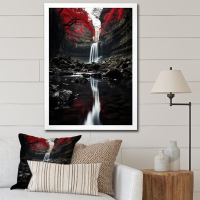 Grey And Red Waterfall Of Eternity II - Landscapes Canvas Wall Art