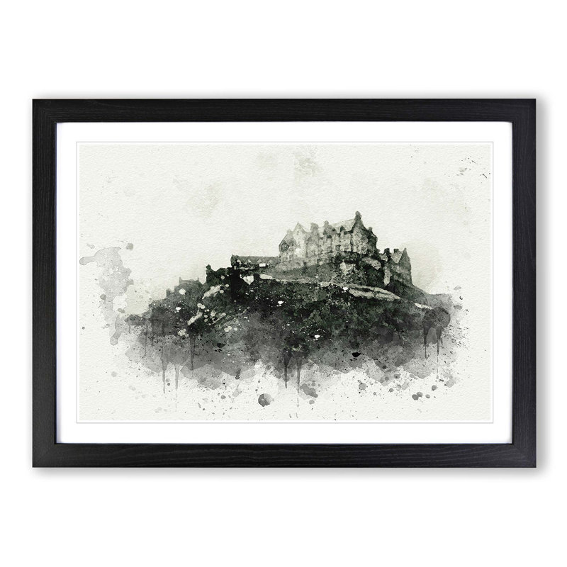 Edinburgh Castle in Scotland in Abstract - Picture Frame Painting Print on MDF, 62cm H x 87cm W x 2cm D, Black Framed