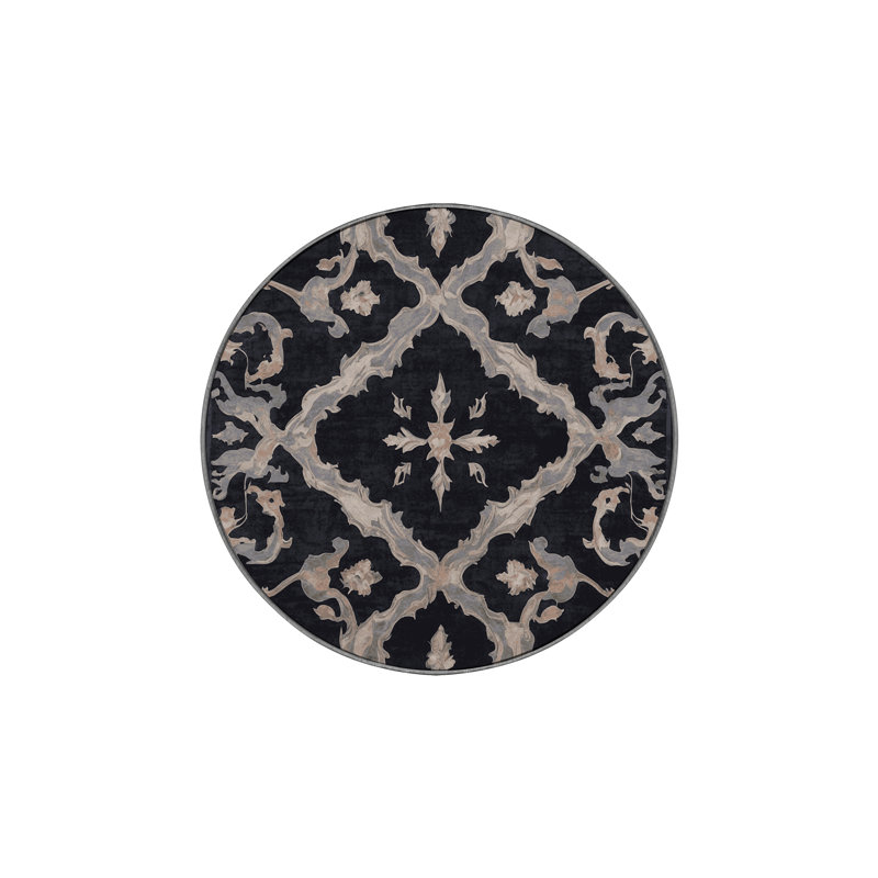 Tapis gris lavable à la machine, Rond 3 pi
