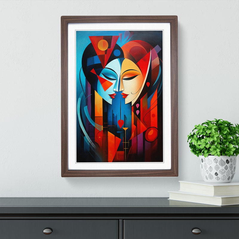 XYZ-FRM-V1223-6320 Two Women in Love Futurism No.2 1 Piece Single Picture Frame Wall Art, 64cm H x 46cm W x 2cm D, Walnut