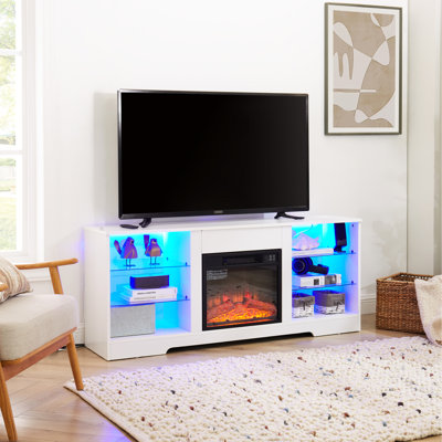 Meuble télé électrique pour foyer avec température réglable - console blanche, blanche, flamme, 62 po