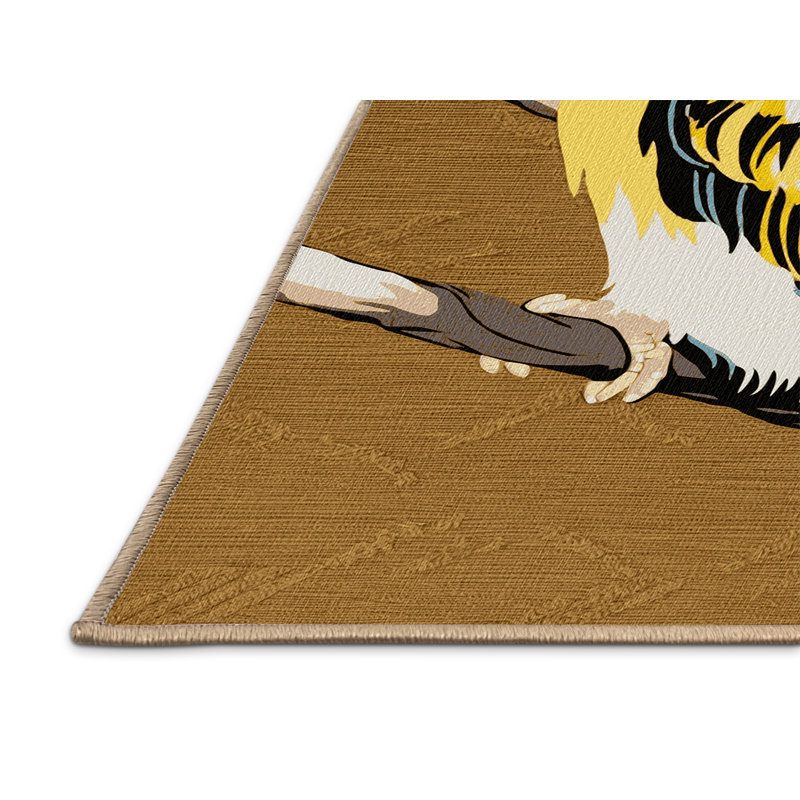  Tapis lavable jaune à chevron perruche, Rond 8 pi
