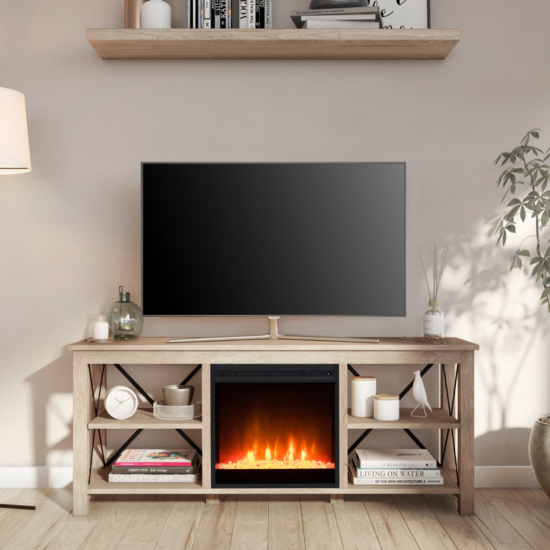 Sawyer TV Stand Fireplace for TVs up to 65" Fireplace, White Oak
