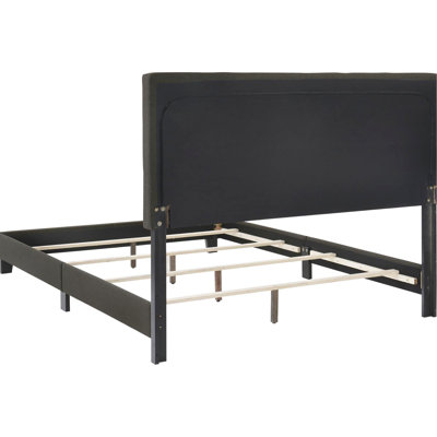 Lit gris anthracite avec tête de lit pour chambre à coucher transitionnelle, élégant et moderne