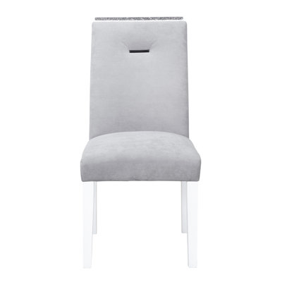 Grey/White Dining Chair Pair, Contemporary Velvet Fabric Seat Cushion And Slat Design , Gray & White Finish, Solid Wood, 19.41" D X 25.7" W 39.56" H, 16.68 Lb Weight 2 Chairs, Style With Padded