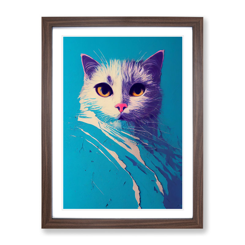 Smudged Cat - Single Picture Frame Print, 46cm H x 34cm W x 2cm D, Walnut