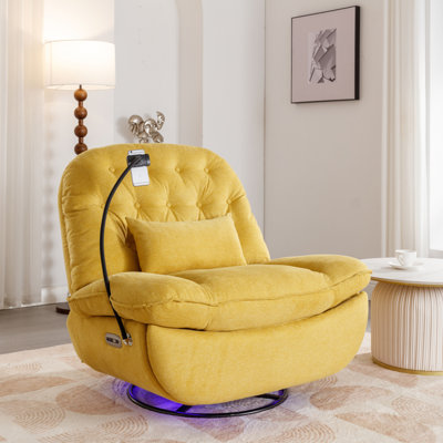 270 Degree Swivel Power Recliner With Voice Control, Bluetooth Music Player,USB Ports, Atmosphere Lamp, Hidden Arm Storage And Mobile Phone Holder For Living Room, Bedroom, Apartment